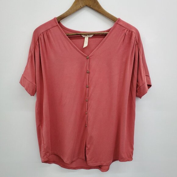 Matilda Jane Womens L Mauve Pink Button Front Stretch Knit Casual Soft T-Shirt - Picture 3 of 15